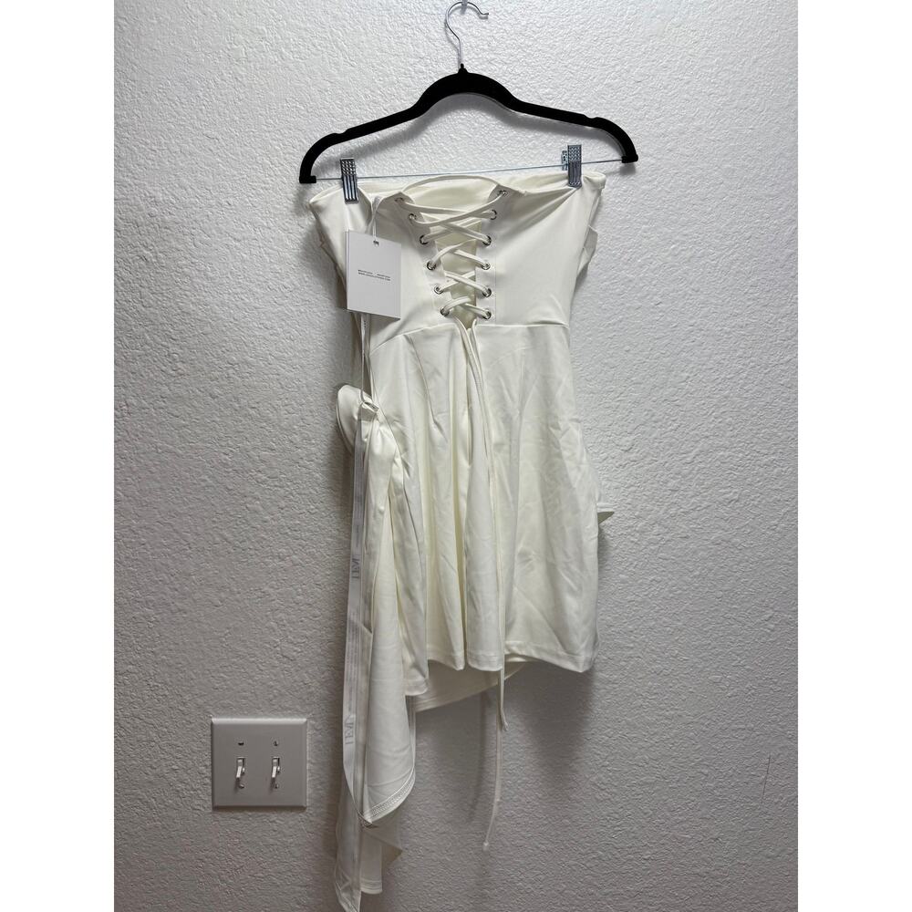 NWT LEAU White Rosette Draped Strapless Mini Dress XS - Picture 5 of 7